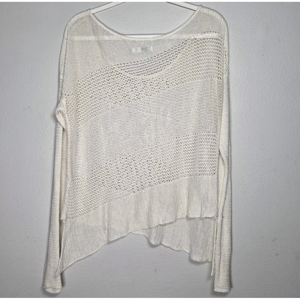 PrAna Womens XL Cream Open Knit Pullover Sweater Top Assymetrical Hem - Picture 3 of 9
